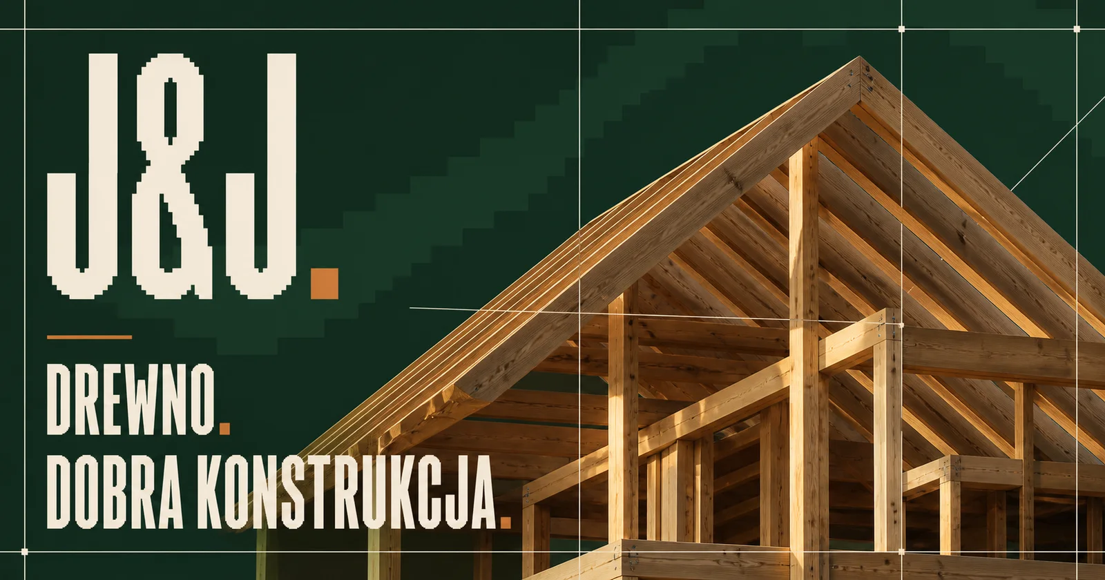 Grafika J&J z drewnianą konstrukcją szkieletową dachu